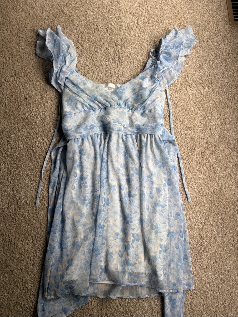 Altar'd State Light Blue Floral Ruffle Tie-Strap Dress